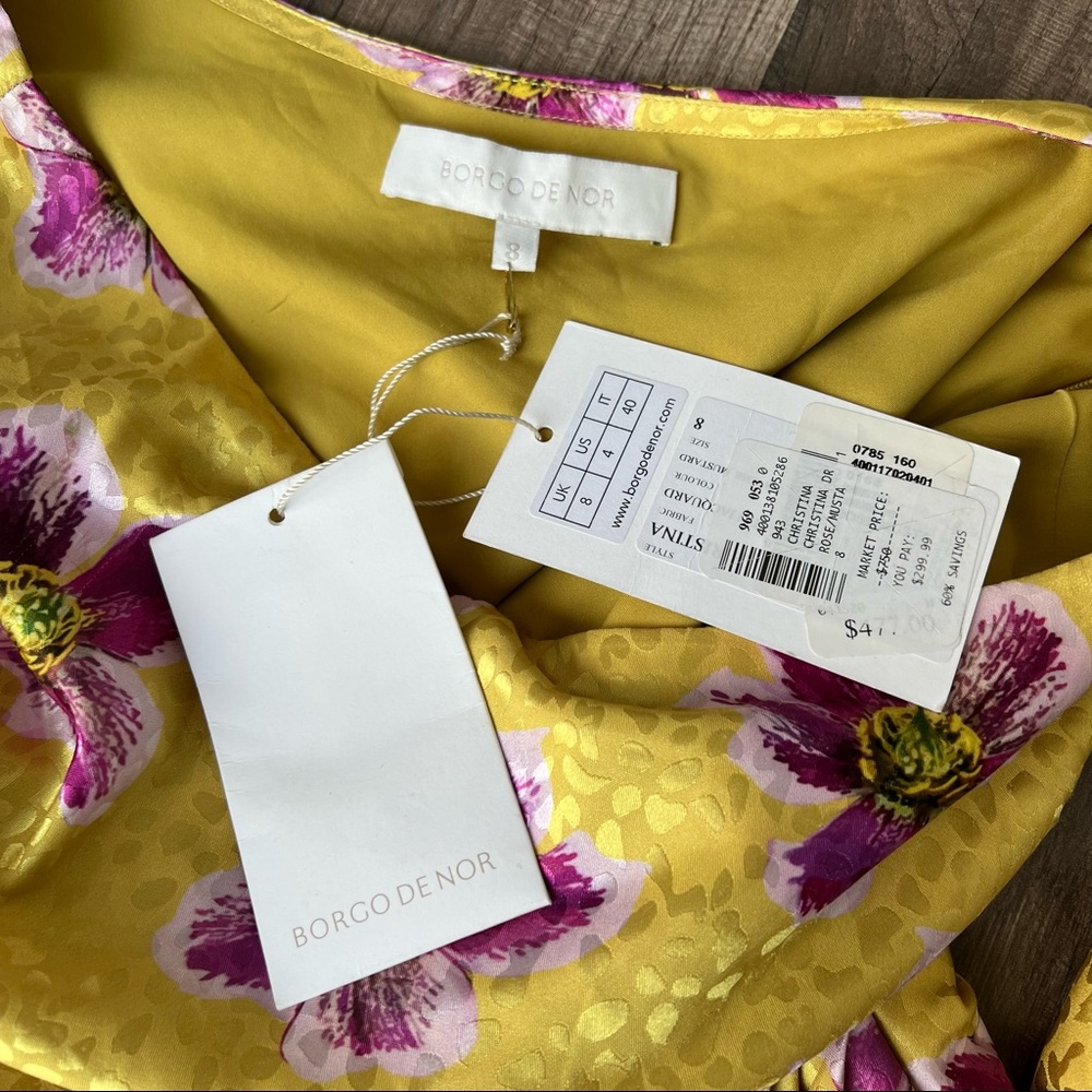 Borgo De Nor Yellow Purple Jacquard Satin One Shoulder Christina Dress 4 NTW - Picture 14 of 14